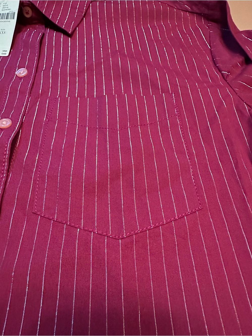 NWT Maeve Shrunken Bennett Metallic Striped Raspberry Button-Up - Picture 8 of 10